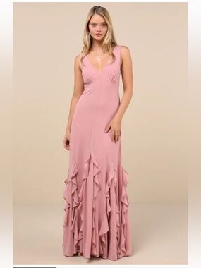 Lulus NWT size L Alorna Rose Pink Sleeveless Ruffled Maxi Dress